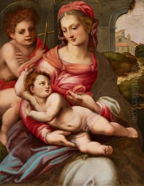 The Virgin And Child With John The Baptist Oil Painting by Francesco Brini