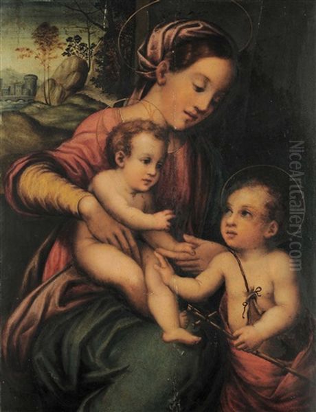 Madonna Con Bambino E San Giovannino Oil Painting by Francesco Brini