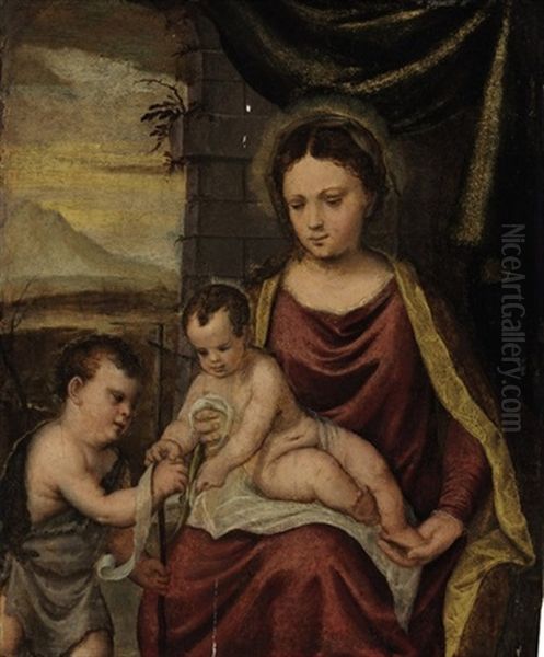 The Madonna And Child With The Infant Saint John The Baptist Oil Painting by Francesco Brini