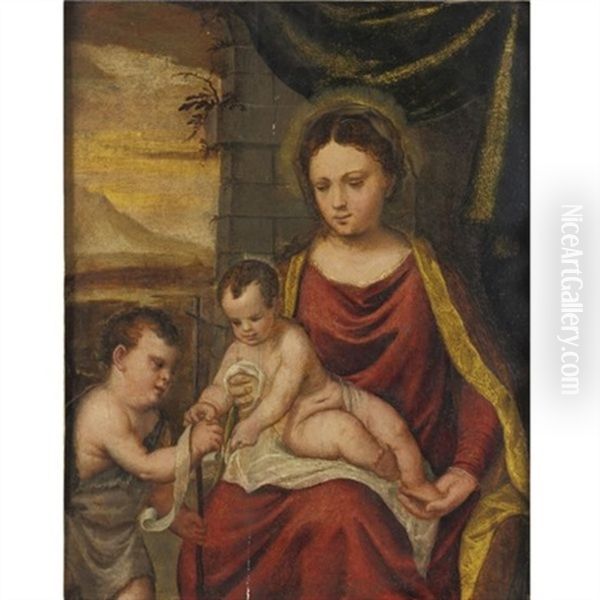 Madonna And Child With Young St. John The Baptist Oil Painting by Francesco Brini