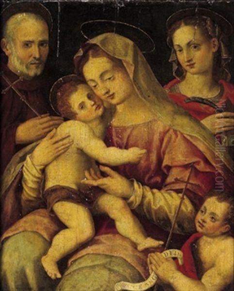 La Vergine Con Il Bambino E I Santi Caterina, Giovanni Gualberto E Il Giovannino Oil Painting by Francesco Brini