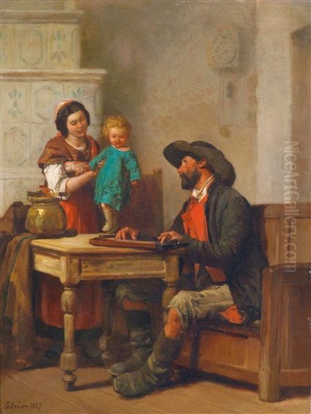 Der Zitherspieler Oil Painting by Gustave Brion