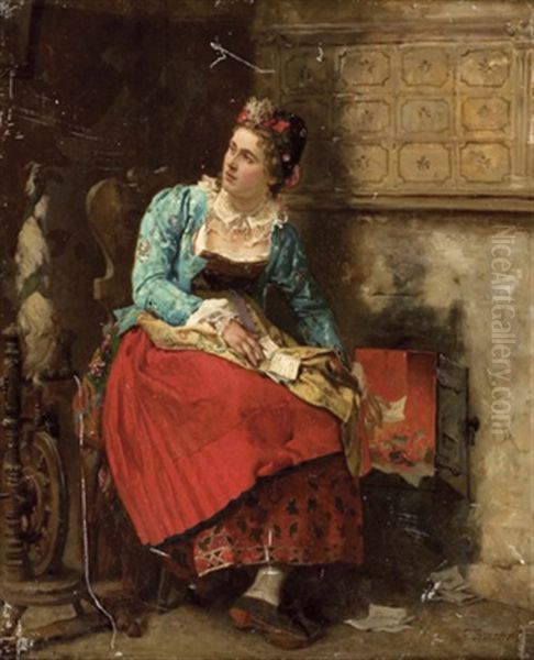 Dame Verbrennt Liebesbriefe Oil Painting by Gustave Brion