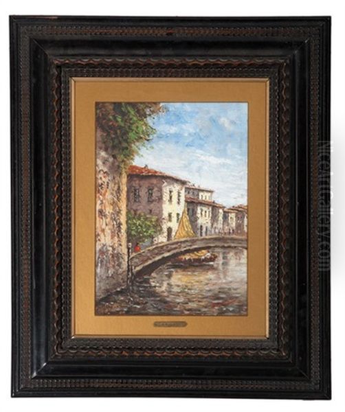 Canal Scene Oil Painting by Anton Brioschi