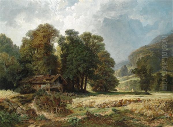 Landschaft Mit Bauern Bei Der Ernte Oil Painting by Anton Brioschi