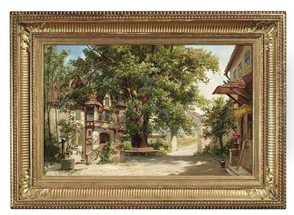 Sommerlicher Gutshof Mit Einem Fachwerkhaus Oil Painting by Anton Brioschi