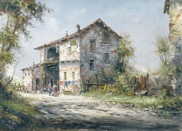 Italienisches Gehoft Mit Staffage Oil Painting by Anton Brioschi