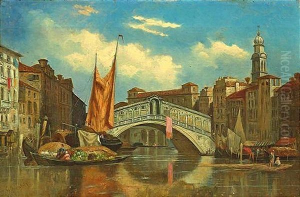 Blick Vom Canal Grande Auf Die Ponte Di Rialto In Venedig Oil Painting by Carlo Brioschi