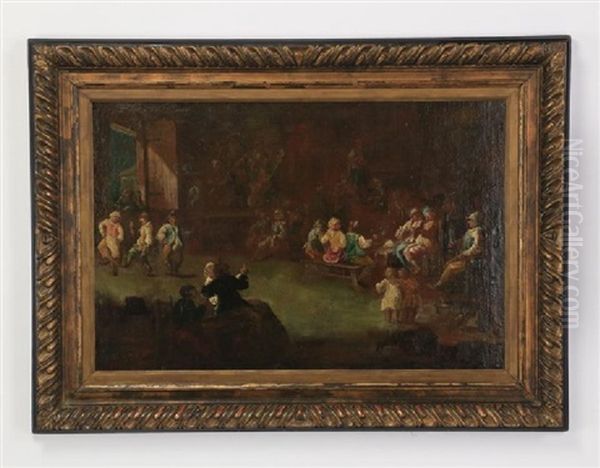 Tyrolean Tavern Scene With Peasants Dancing Oil Painting by Othmar Brioschi