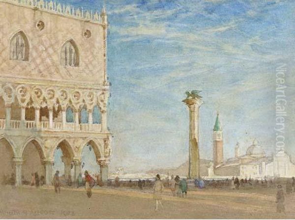 Figures On St. Mark's Square Before The Doges' Palace by Walter Herbert Allcott