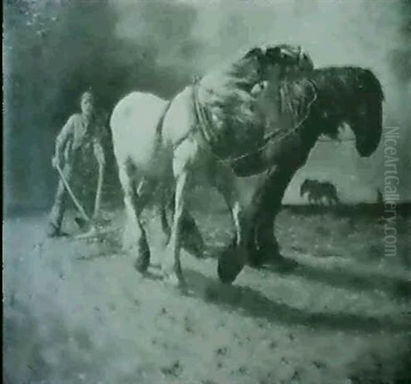 Plough-team In A Storm Oil Painting by Arthur Briscoe