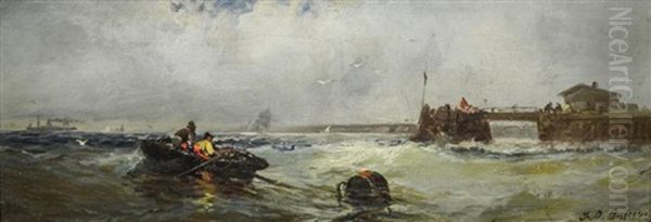 Seascape Painting With Figures In Boat Oil Painting by Franklin Dullin Briscoe