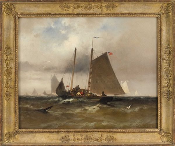 Fishermen Hauling Nets Oil Painting by Franklin Dullin Briscoe