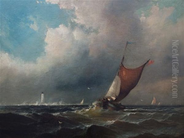 Sailing In Rough Seas, 1868 Oil Painting by Franklin Dullin Briscoe