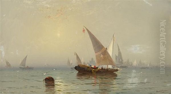 Boats Off Shore Oil Painting by Franklin Dullin Briscoe