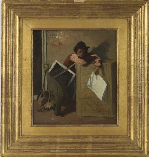 Newspaper Boy With Satchel Oil Painting by Franklin Dullin Briscoe