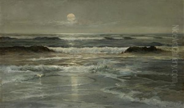 Early Moon Rise Great-egg Harbor Shoals Oil Painting by Franklin Dullin Briscoe