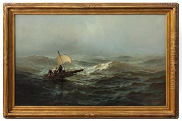 Life Raft Sailing For Rescue In Stormy Seas Oil Painting by Franklin Dullin Briscoe