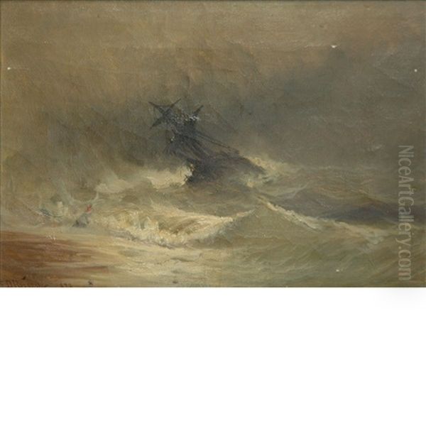 Ship In Stormy Waters Oil Painting by Franklin Dullin Briscoe