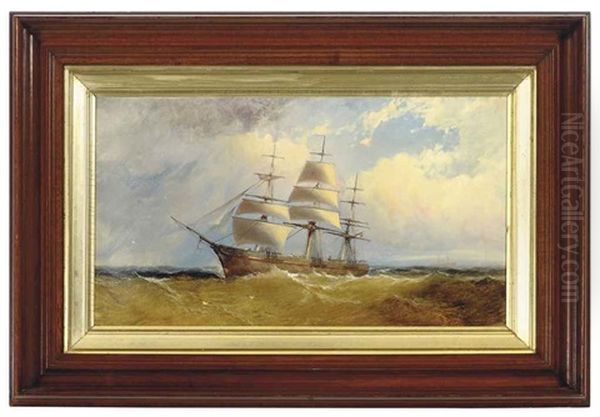 Homeward Bound: A Three-master At Sea Oil Painting by Franklin Dullin Briscoe