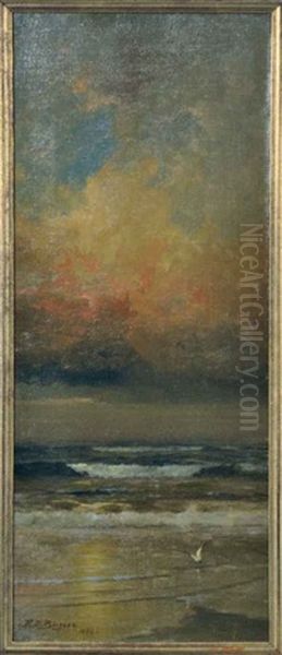 Sunset On The Breakers (+ Moonlit Boat; 2 Works) Oil Painting by Franklin Dullin Briscoe