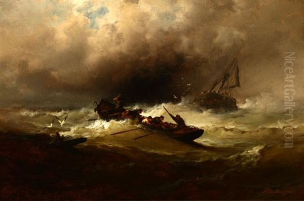 The Typhoon, Figures In A Rowboat On High Seas Oil Painting by Franklin Dullin Briscoe