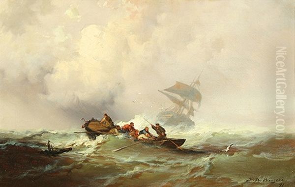 Pulling In The Catch (+ Rough Seas; 2 Works) Oil Painting by Franklin Dullin Briscoe