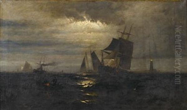 Minot Ledge-boston Harbor Oil Painting by Franklin Dullin Briscoe