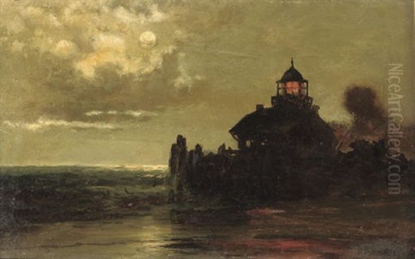 Lighthouse Along The Coast Oil Painting by Franklin Dullin Briscoe