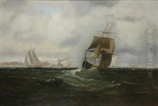 Shipping Offshore On A Breezy Day Oil Painting by Franklin Dullin Briscoe