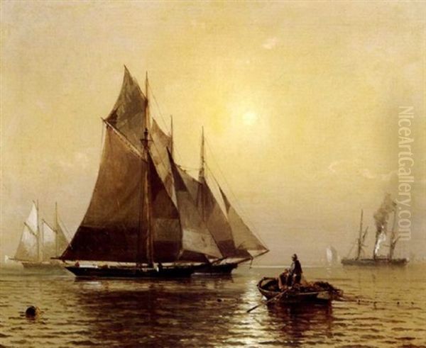 Harbor Scene Oil Painting by Franklin Dullin Briscoe