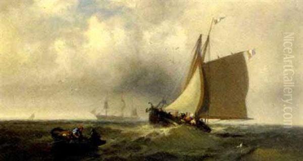 Fishing Boats And Other Ships On The High Seas Oil Painting by Franklin Dullin Briscoe