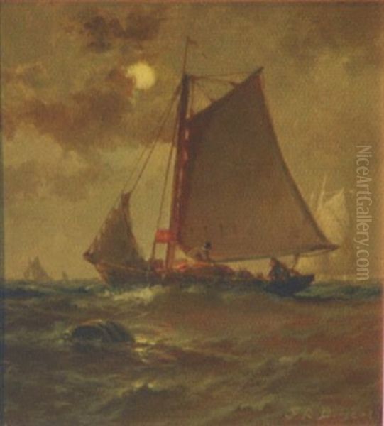 Portrait Of Sailing Vessel Underway Under Moonlit Sky Oil Painting by Franklin Dullin Briscoe