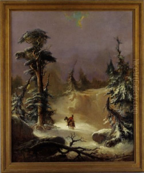 Winter Landscape With Central Indian Scout On Horseback Oil Painting by Franklin Dullin Briscoe