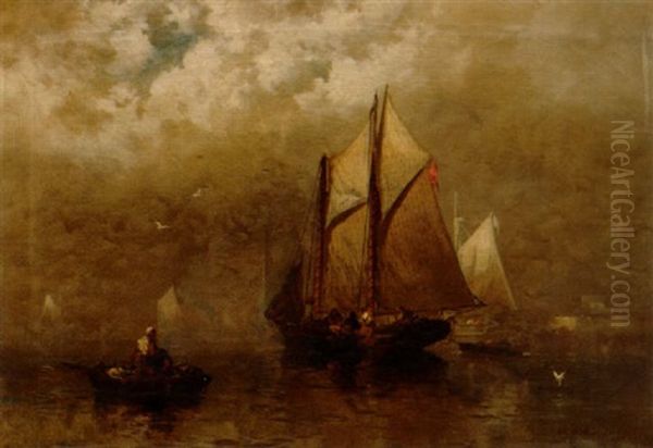 Foggy Morning On The Hudson Oil Painting by Franklin Dullin Briscoe