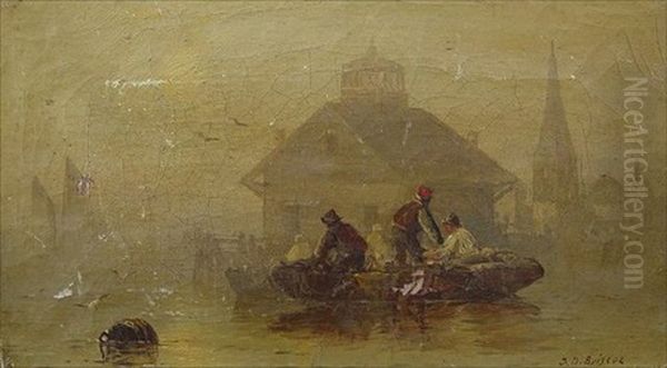 Calm, Foggy Morning On The Harbor Oil Painting by Franklin Dullin Briscoe