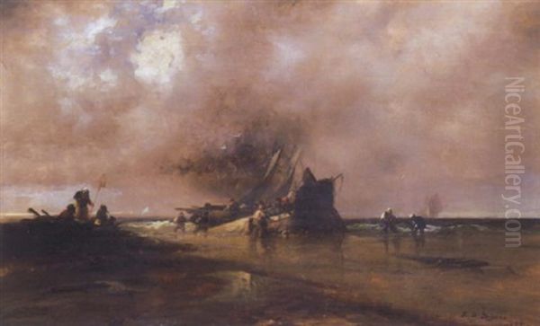 Stranded, Coast Of France Oil Painting by Franklin Dullin Briscoe