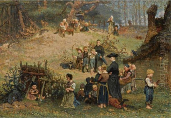 'het Kleine Sint-jorisgilde Te Dongen' (the Saint Joris Guild In Dongen) Oil Painting by August Allebe