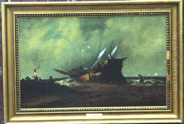 Salvaging A Wreck Oil Painting by Franklin Dullin Briscoe