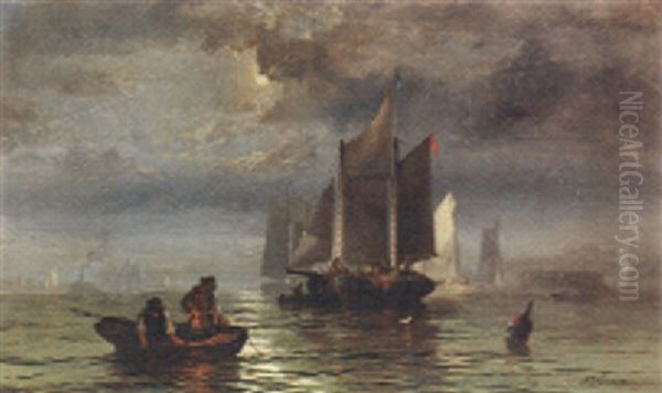 Moonlight, New York Bay Oil Painting by Franklin Dullin Briscoe