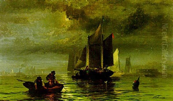 Moonlight, New York Bay Oil Painting by Franklin Dullin Briscoe