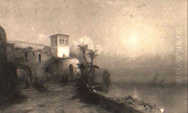 A Villa On The Mediterranean At Sunset Oil Painting by Franklin Dullin Briscoe