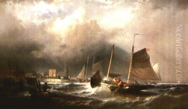 Returning With The Catch In A Stormy Sea Oil Painting by Franklin Dullin Briscoe