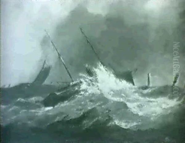 The Clyde (?). Portrait Of A Two-masted Sail/steamship In   Heavy Seas Oil Painting by Franklin Dullin Briscoe