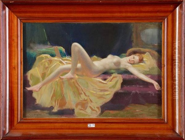 Femme Nue Allongee Oil Painting by Gustave Brisgand