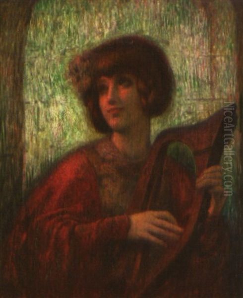 Femme A La Harpe Oil Painting by Gustave Brisgand