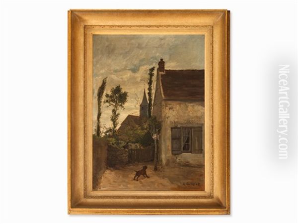 Village Lane With Dog by Henri Brispot