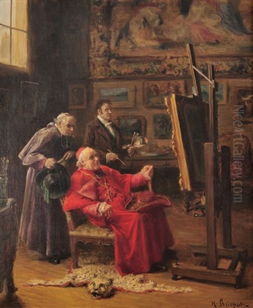 Dans L'atelier, L'eveque Admirant Son Portrait Oil Painting by Henri Brispot