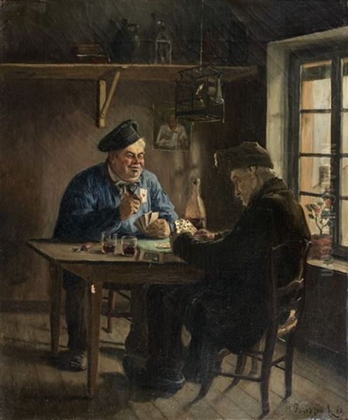 Les Joueurs De Carte Oil Painting by Henri Brispot