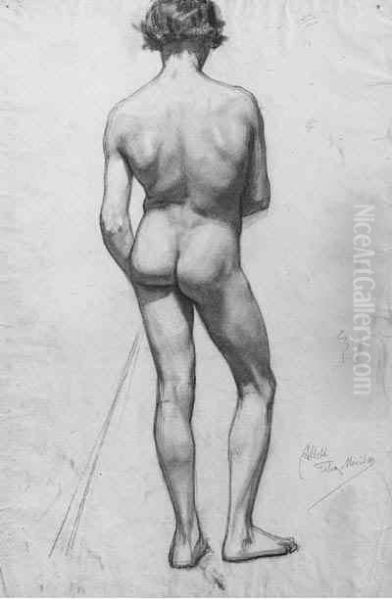 A Male Nude Oil Painting by August Allebe